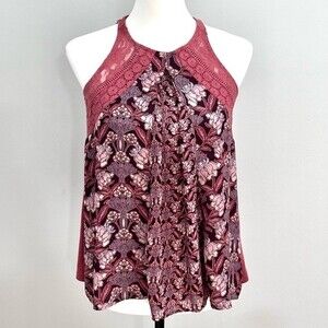 Mauve floral and lace mixed media top size small